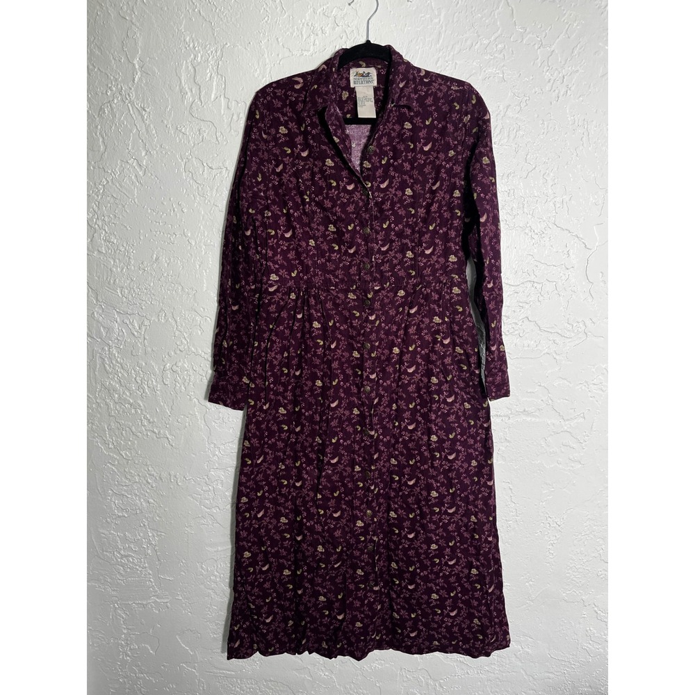 Vintage Northern Reflections Purple Floral Corduroy Midi Dress Small Cottagecore